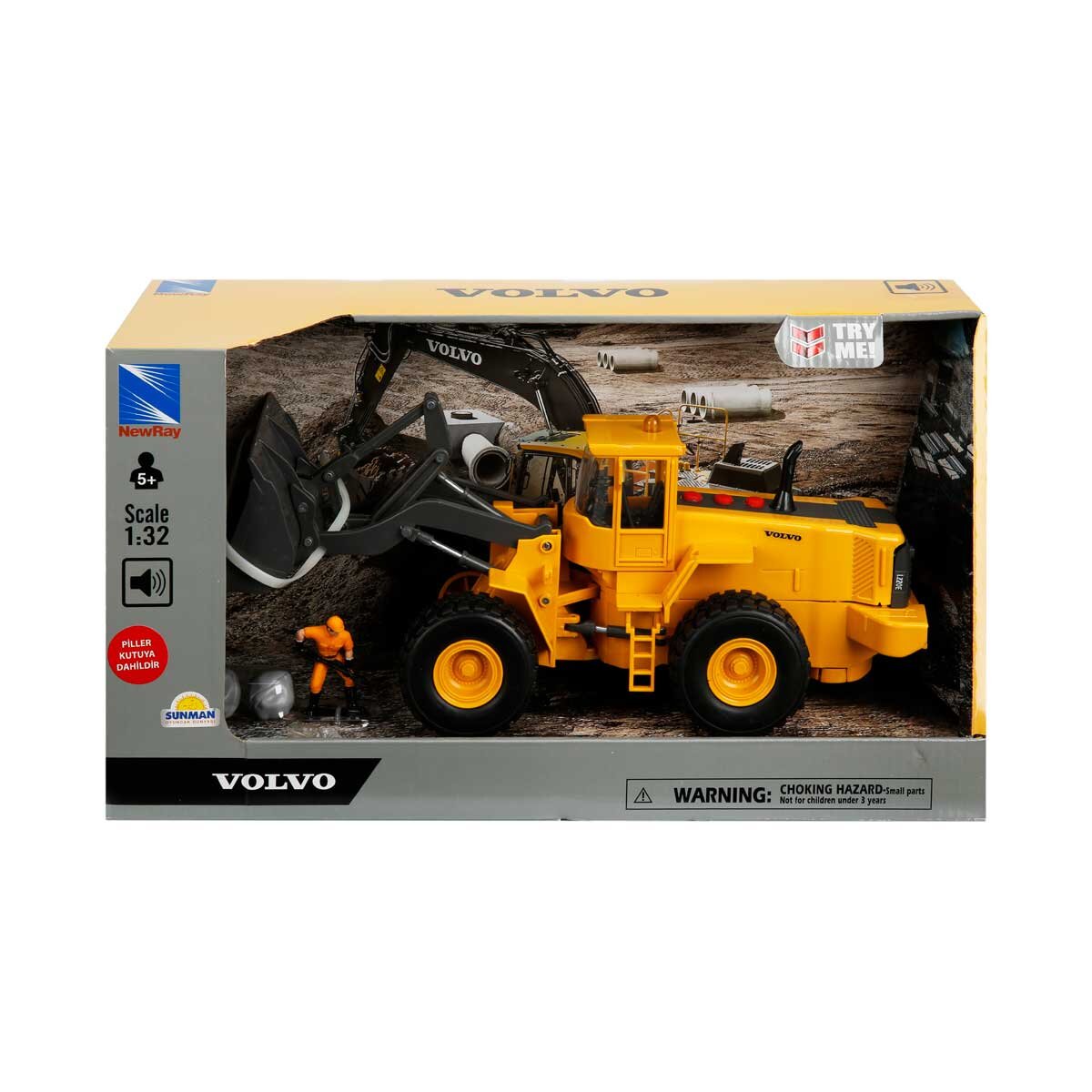 New Ray Buldozer cu lumini sunete si figurina Volvo 1:32