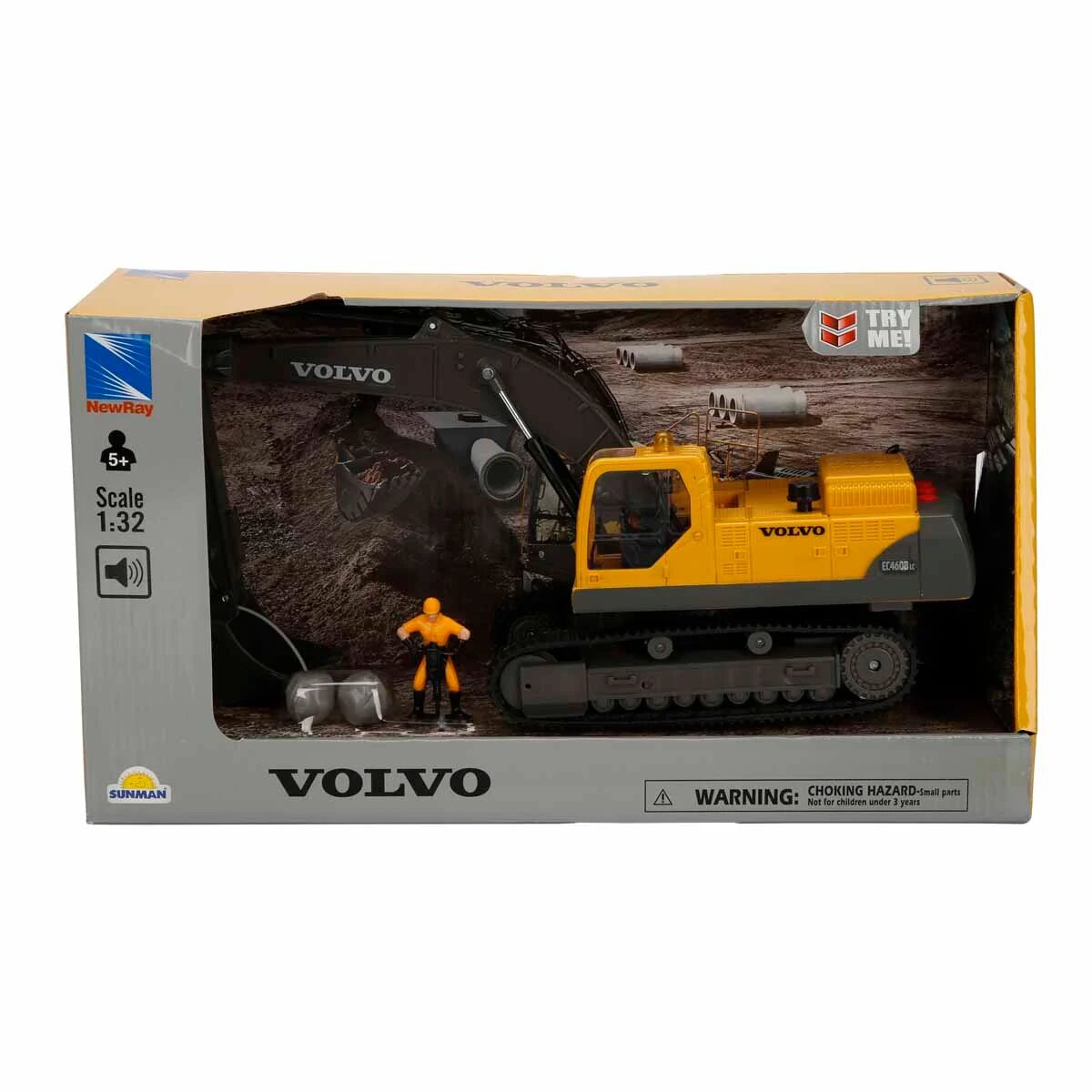 New Ray Excavator cu lumini sunete si figurina Volvo 1:32