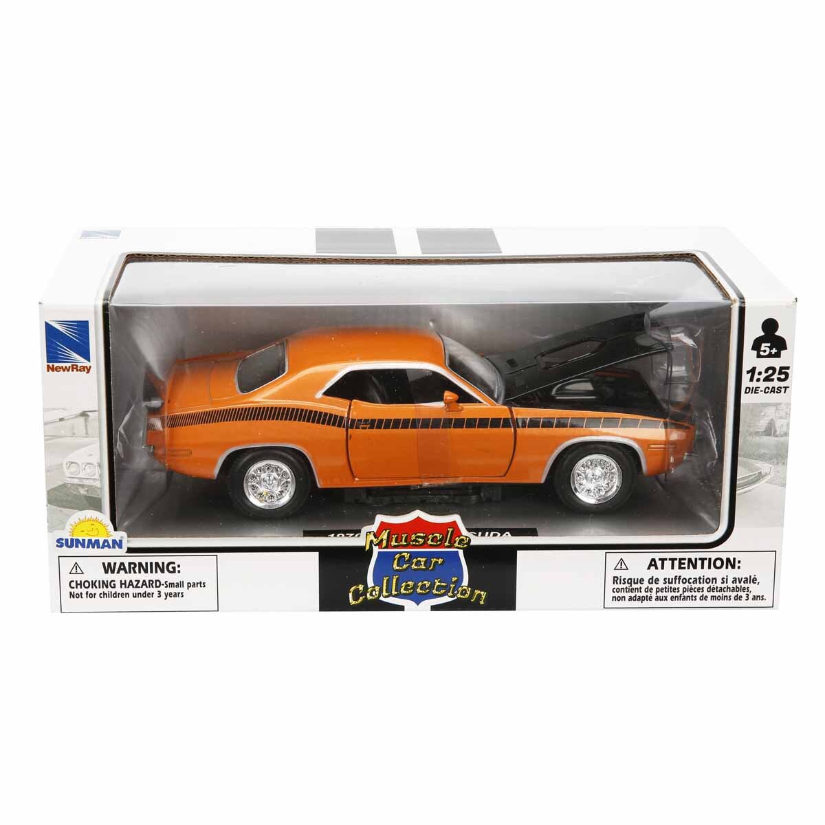New Ray Masina metalica Plymouth Cuda Portocaliu 1:25