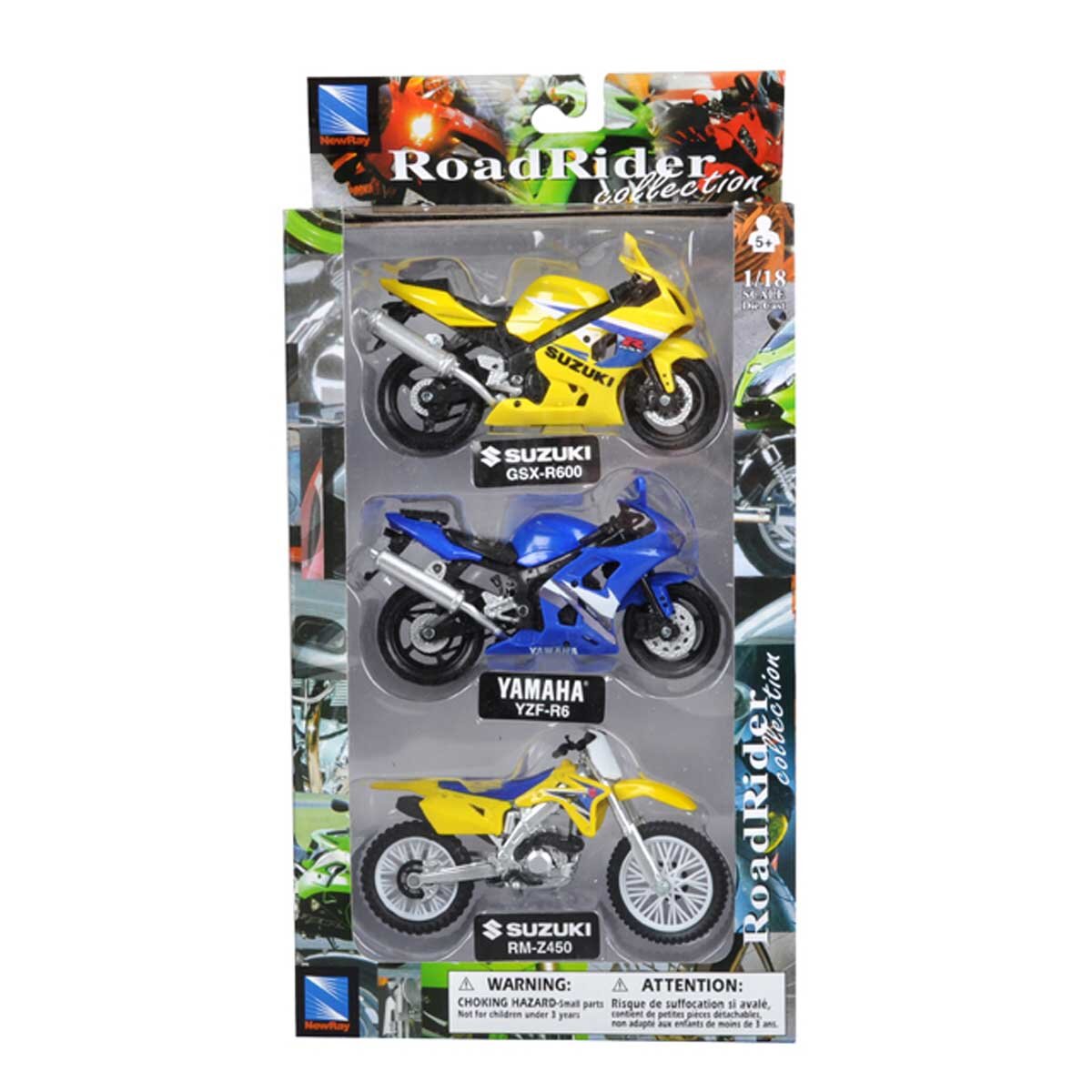 New Ray Set 3 motociclete metalice Suzuki Yamaha Suzuki 1:18