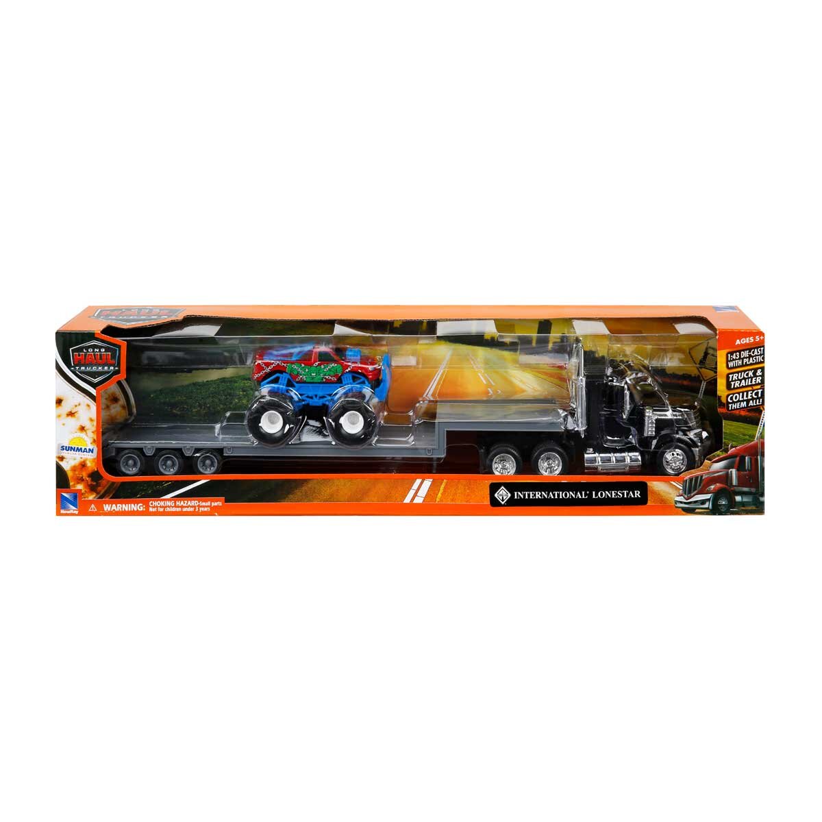 New Ray Set camion cu platforma si masina de teren 1:43 Negru