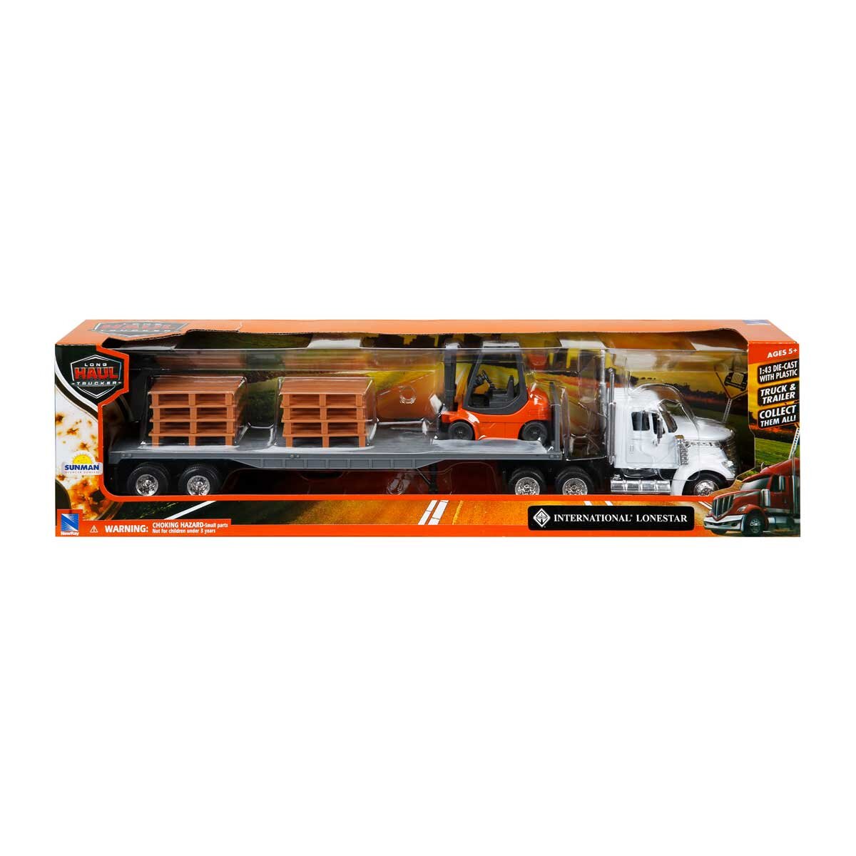 New Ray Set camion cu platforma si motostivuitor 1:43 Alb