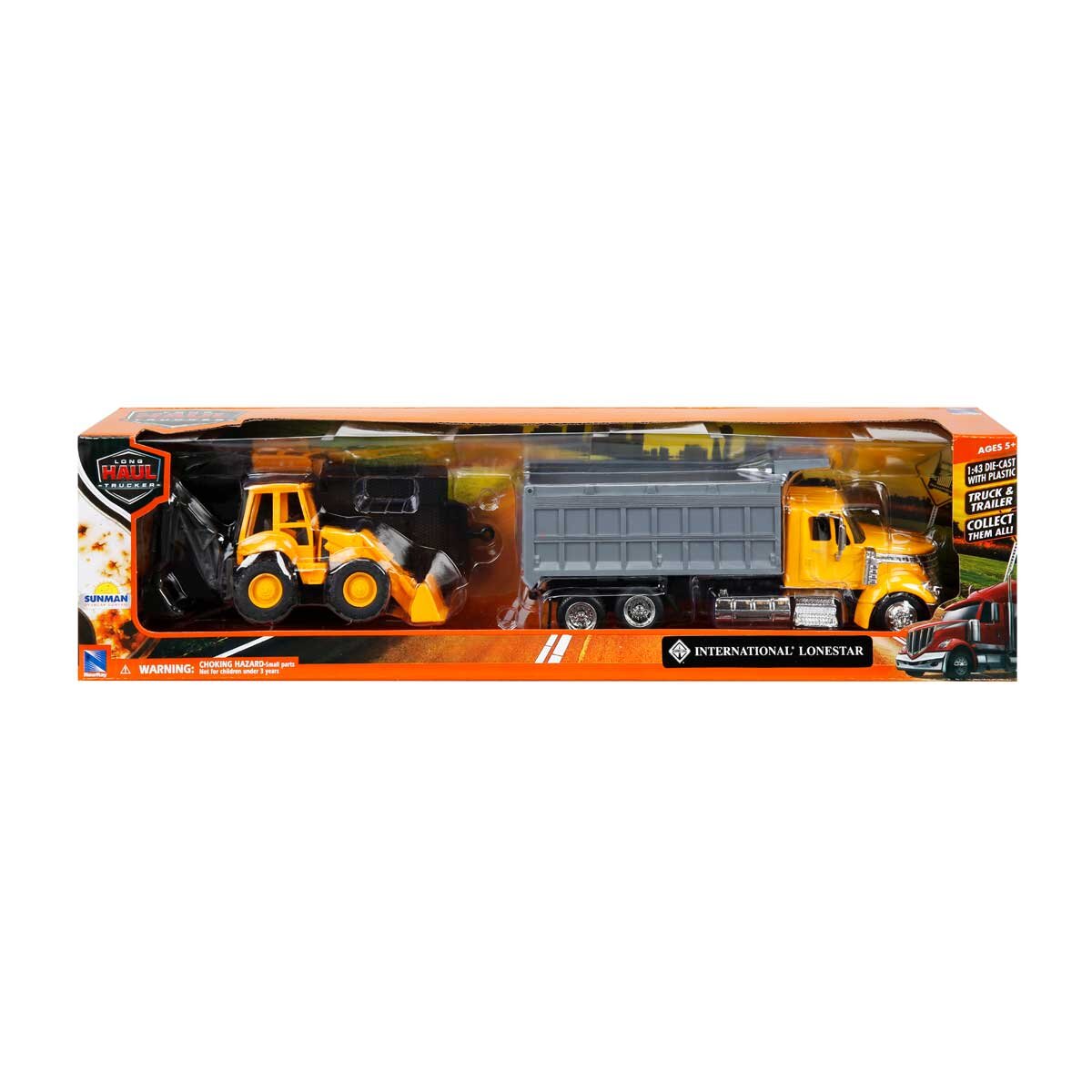 New Ray Set camion cu platforma si vehicul de constructie 1:43 Galben