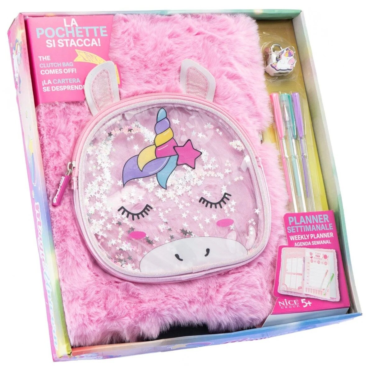 Nice Agenda gigant cu coperta pufoasa si poseta detasabila Girabrilla Unicorn Magic