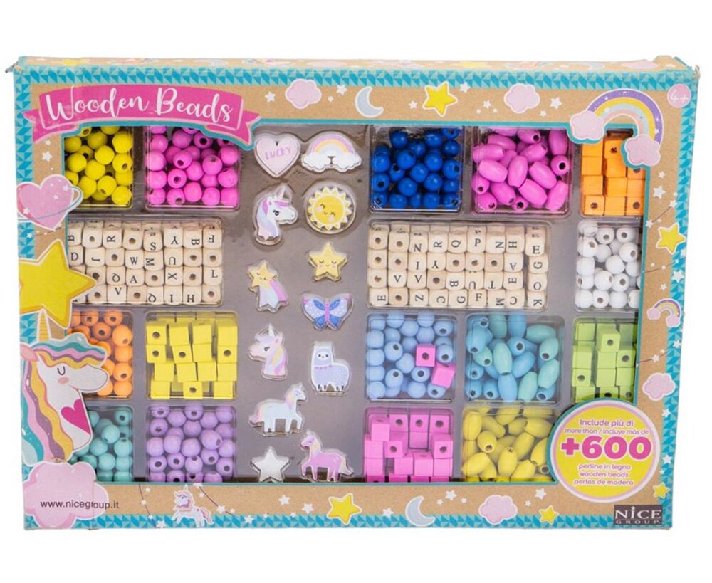 Nice Kit creativ mega DIY Coliere si bratari cu margele din lemn 600 piese +