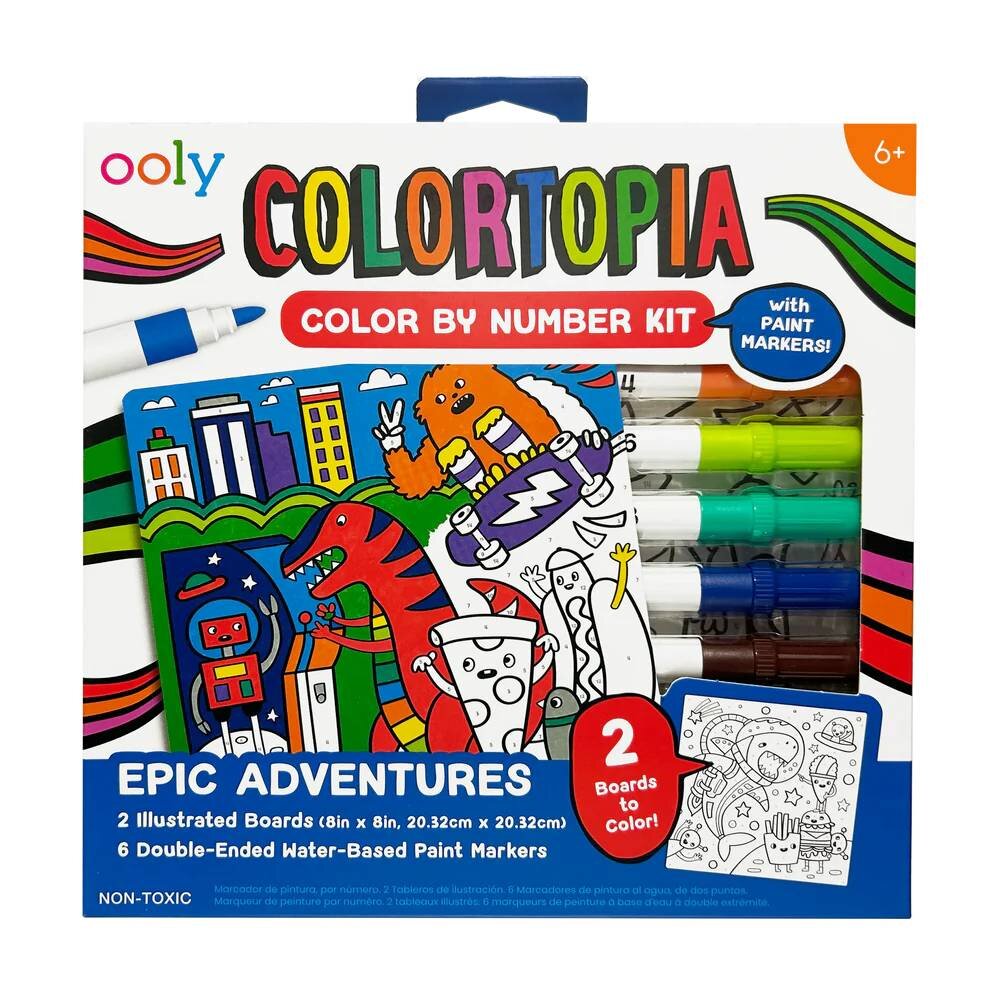 Ooly Set creativ de pictura pe numere cu markere Colortopia Aventuri epice 6 culori duble