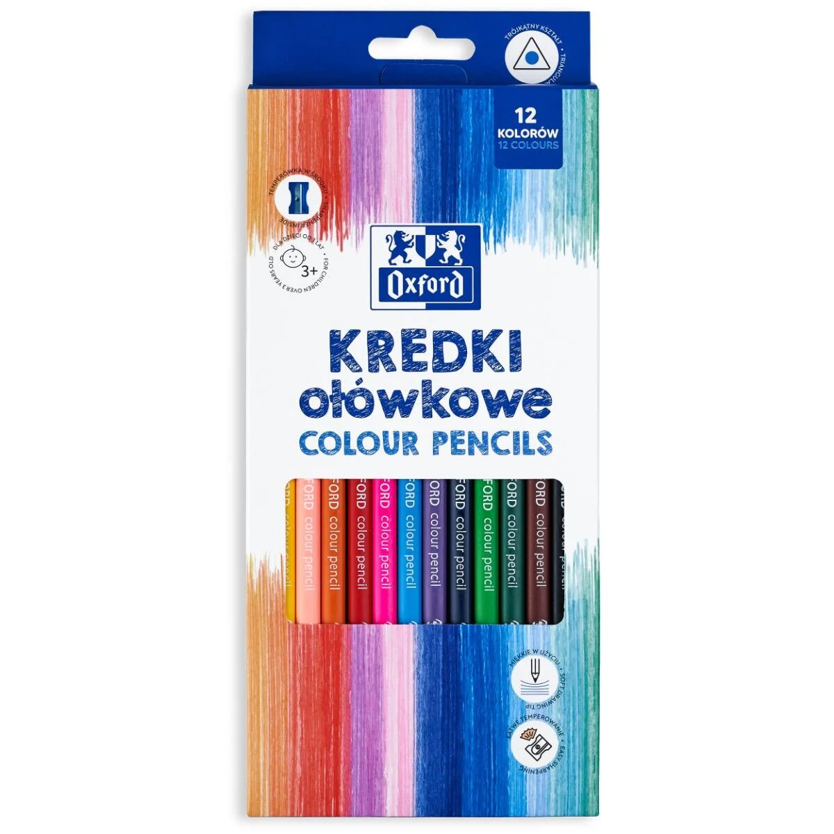 Oxford Set 12 creioane colorate triunghiulare si ascutitoare