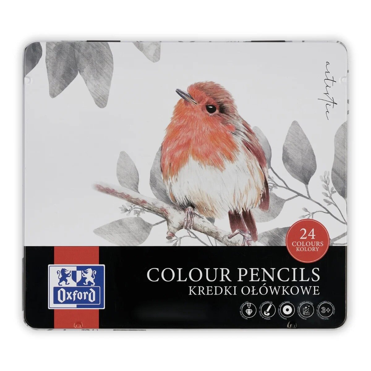 Oxford Set 24 creioane colorate in cutie de metal Artistic