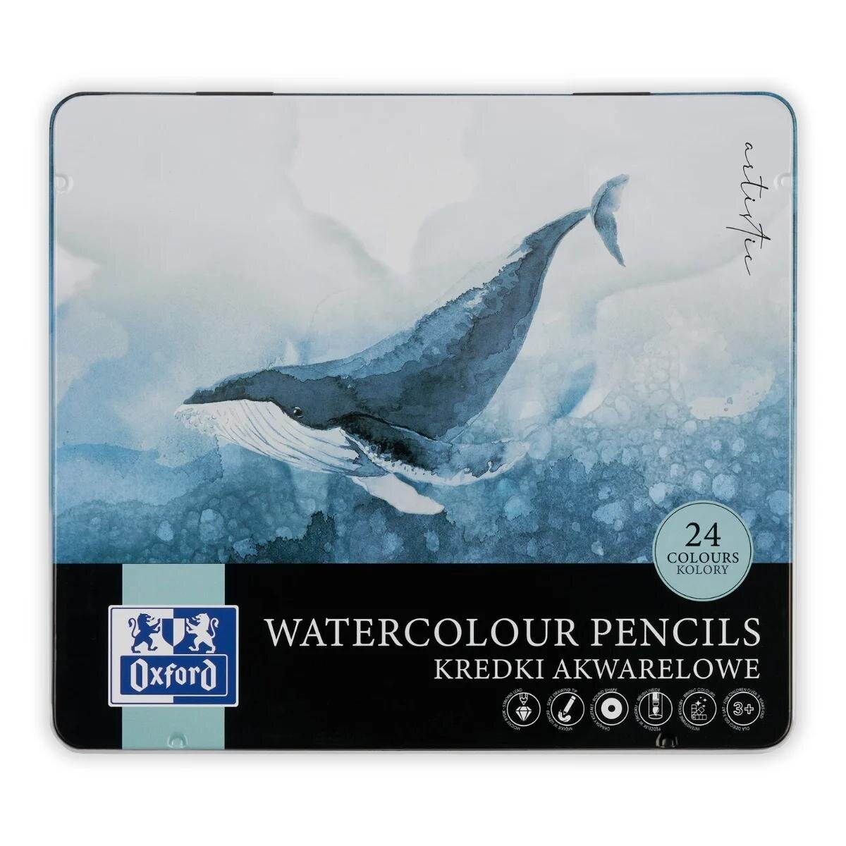Oxford Set 24 creioane colorate in cutie de metal Watercolour