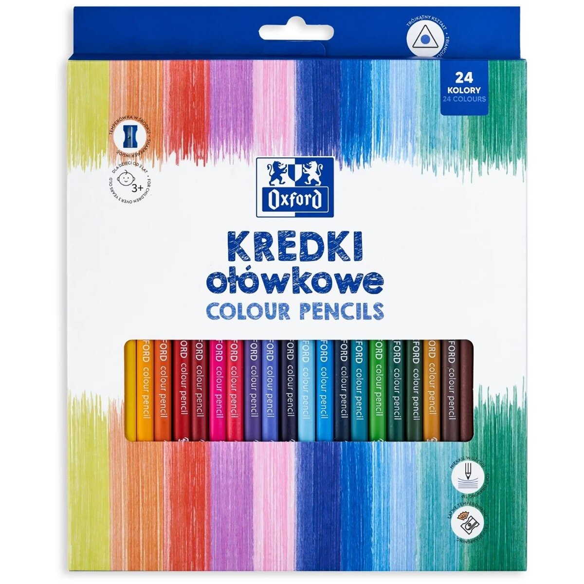 Oxford Set 24 creioane colorate triunghiulare si ascutitoare