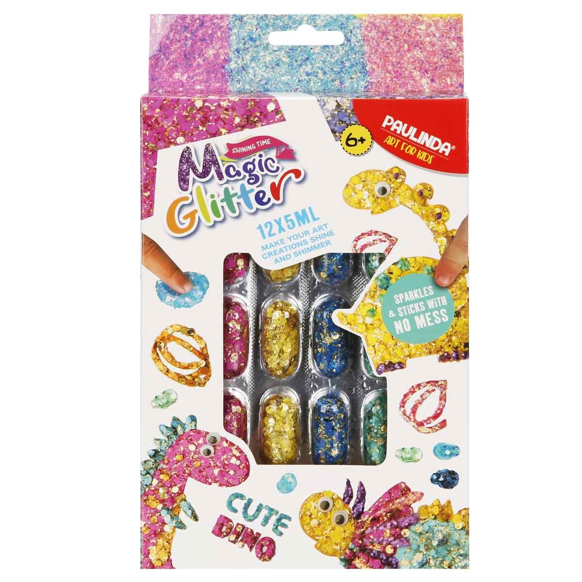 Paulinda Set de creatie cu sclipici Magic Glitter Cute Dino 12 x 5 ml