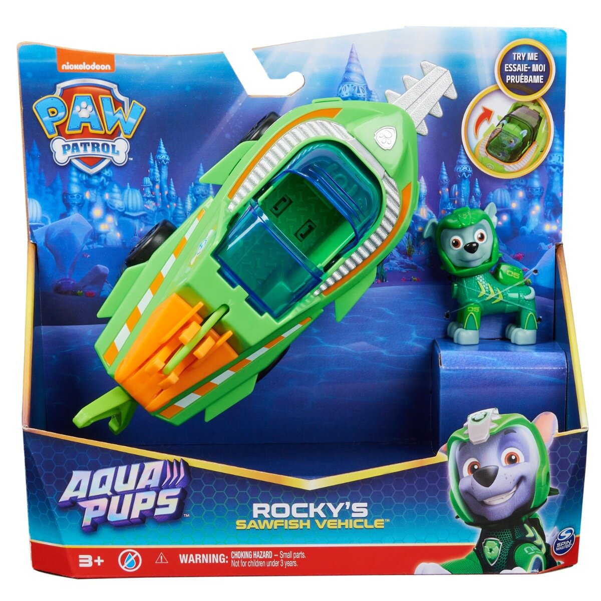 Paw Patrol Masinuta cu figurina Aqua Pups Rocky Sawfish 20139009