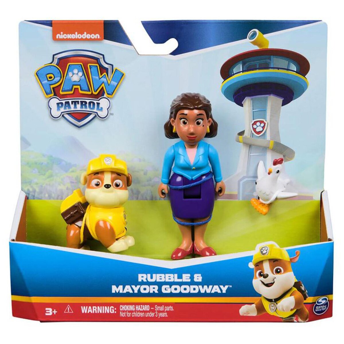 Paw Patrol Set figurina si 2 animalute Rubble Goodway si Chickaletta