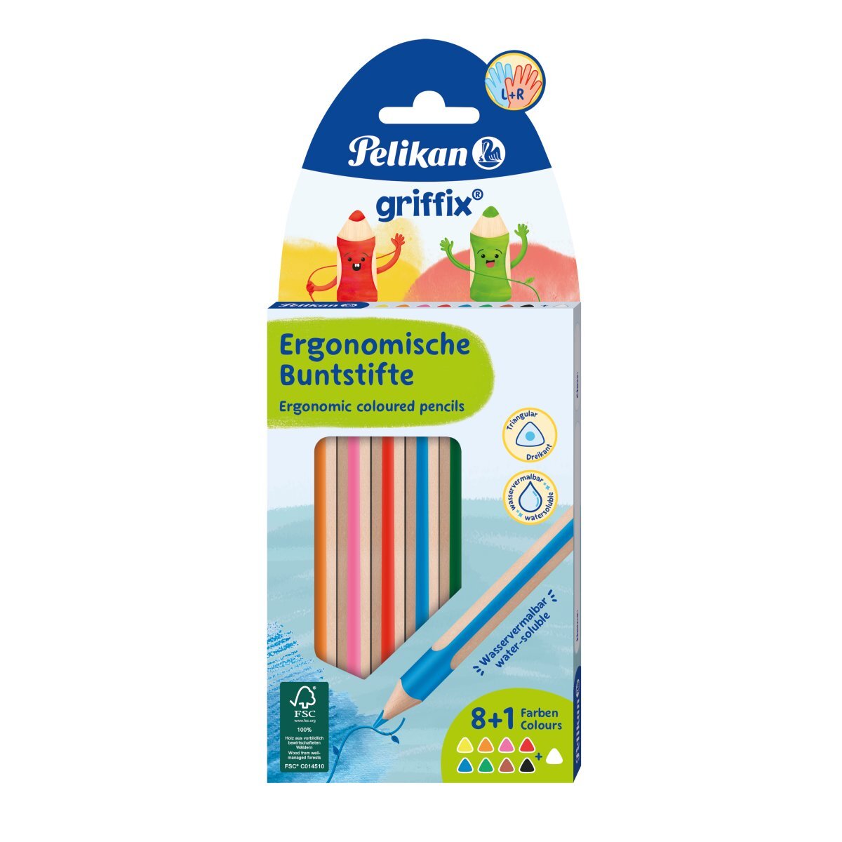 Pelikan Set 8 creioane colorate si 1 alb Griffix