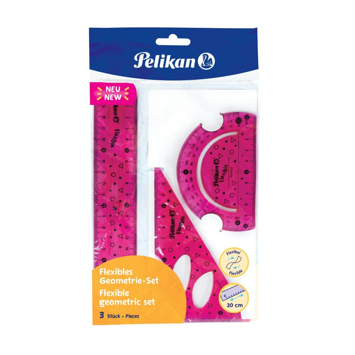 Pelikan Set geometrie 3 piese flexibil roz