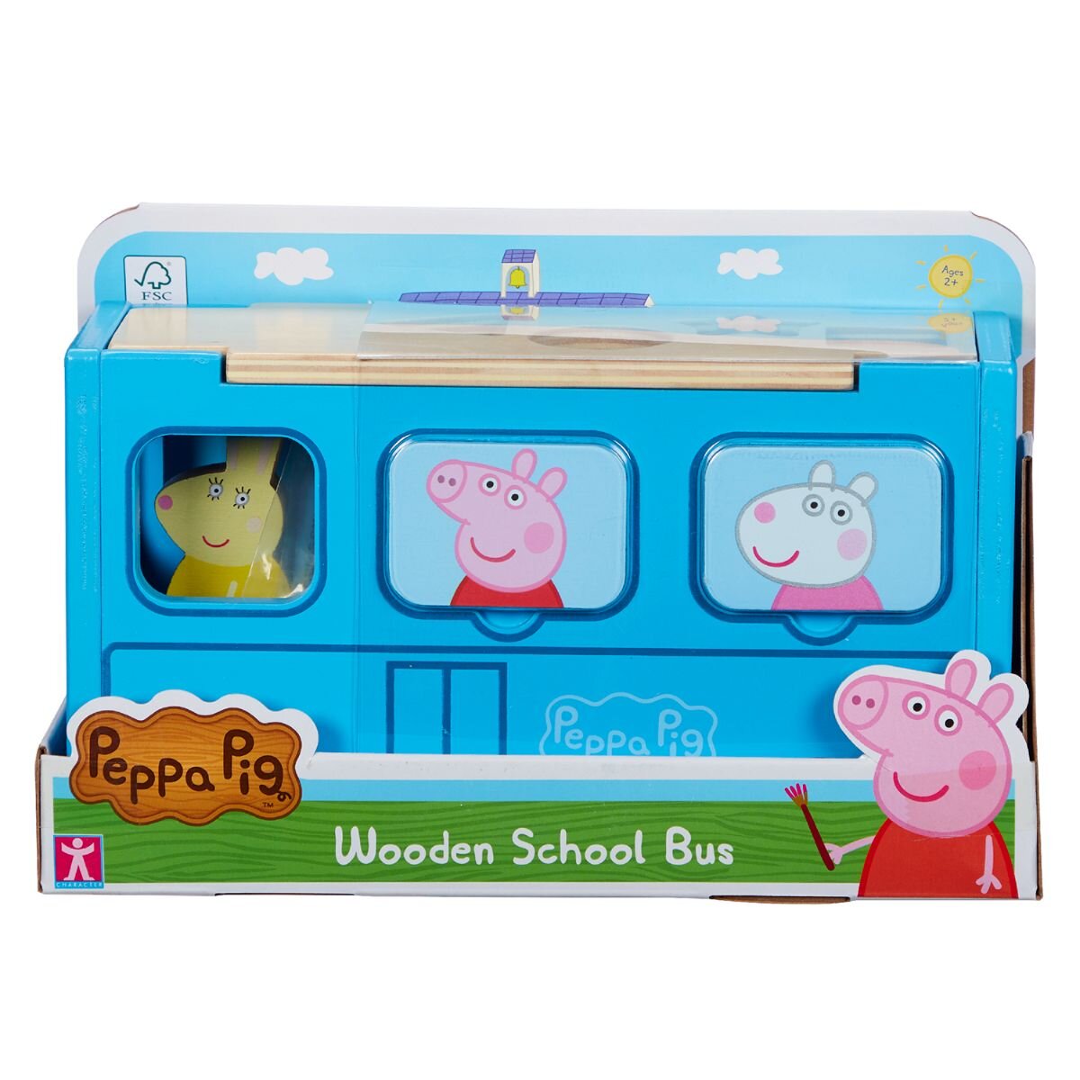 Peppa Pig Set figurina cu autobuz scolar din lemn