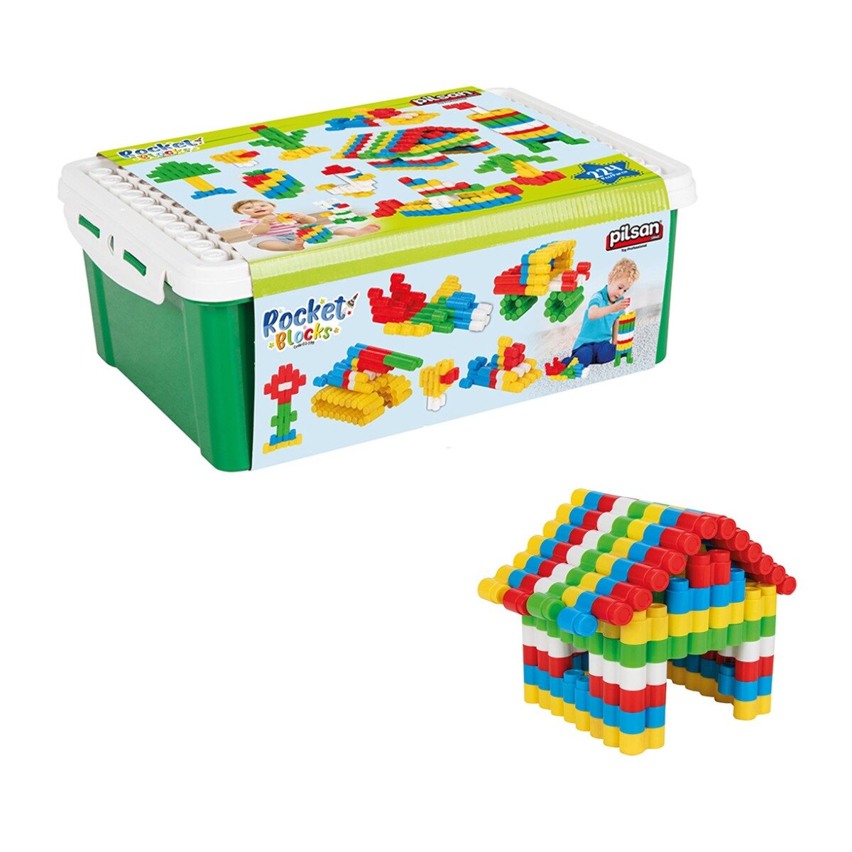 PILSAN Set de joaca cutie cu blocuri cilindrice de construit 224 piese