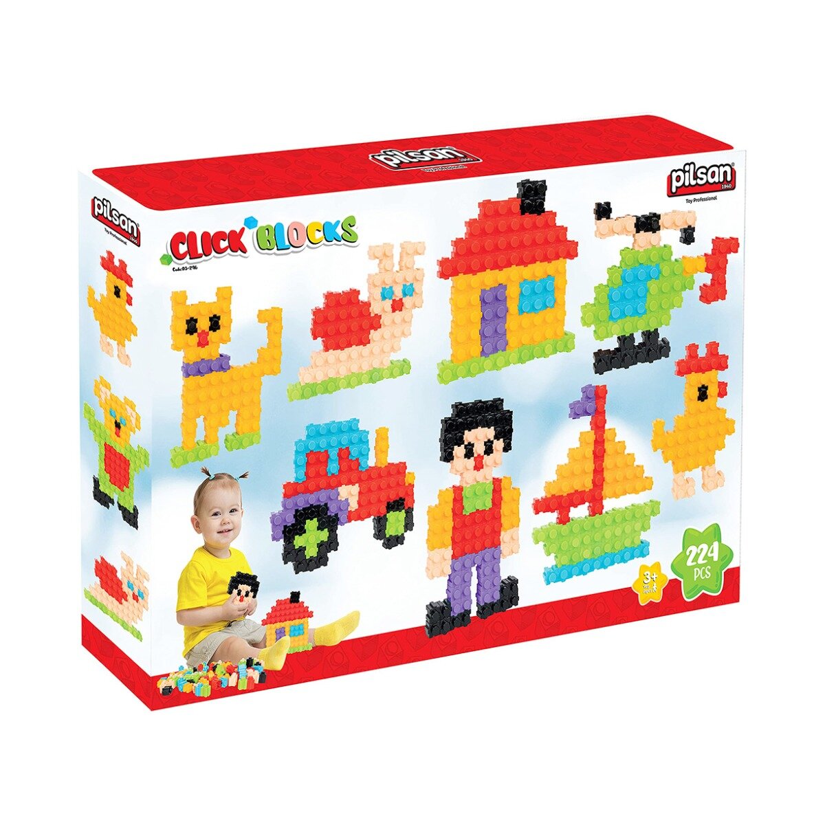 PILSAN Set de joaca cutie cu blocuri de construit Click Blocks 224 piese