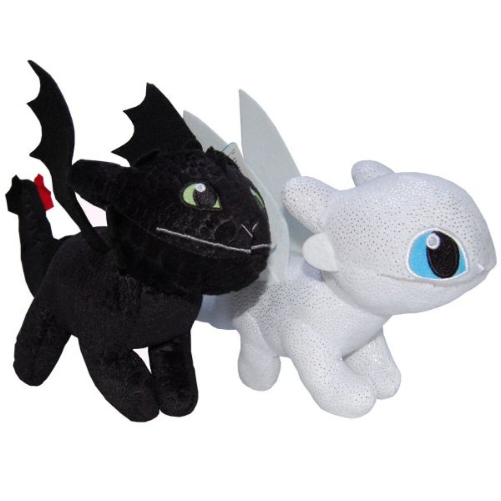 Play by Play Set 2 jucarii de plus Toothless 25 cm si Light Fury Sparkle Dragons 28 cm