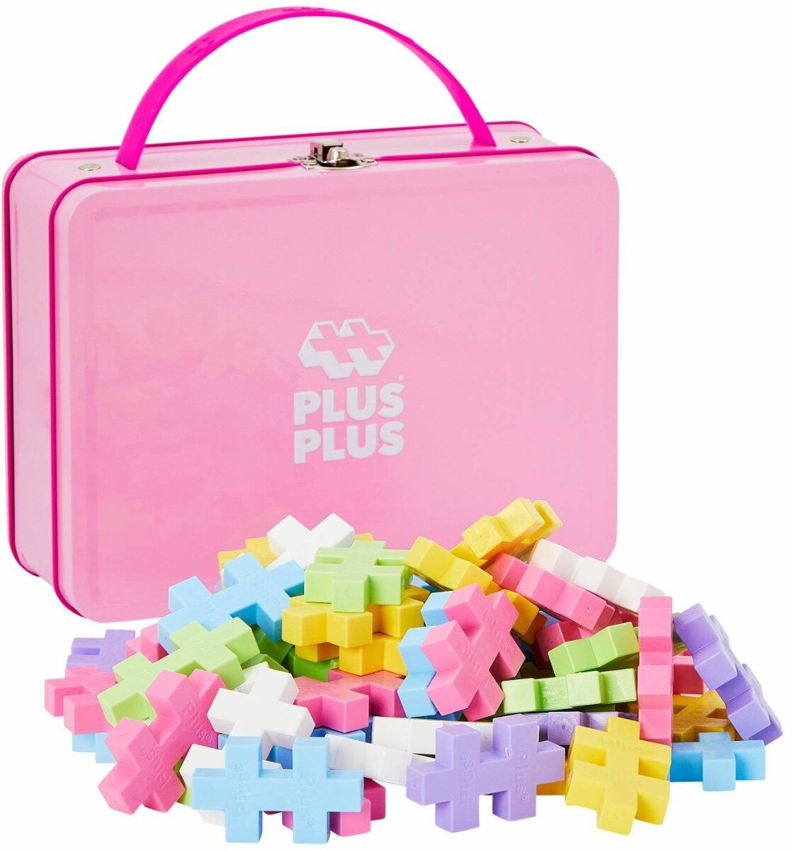 Plus-Plus Set constructie 70 piese mari portabil in cutie metalica Culori pastelate