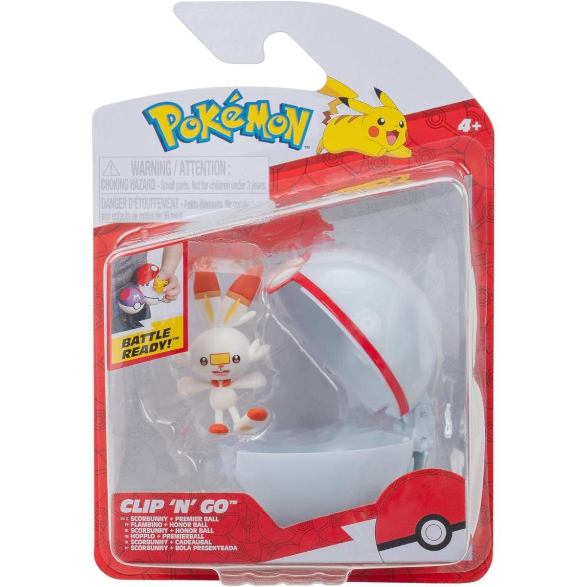 Pokemon Figurina in bila Clip N Go S2 Scorbunny si Premier Ball