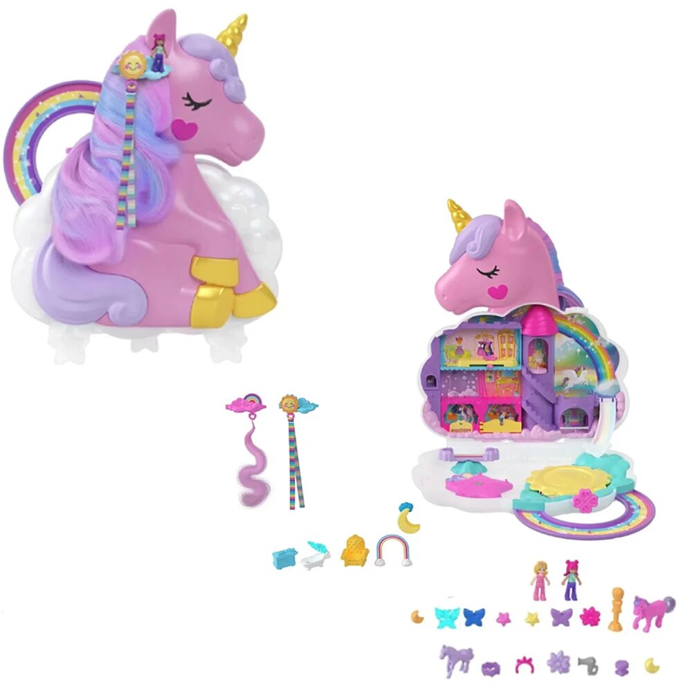 Polly Pocket Set de joaca cu 2 mini papusi si accesorii Rainbow Unicorn HKV51