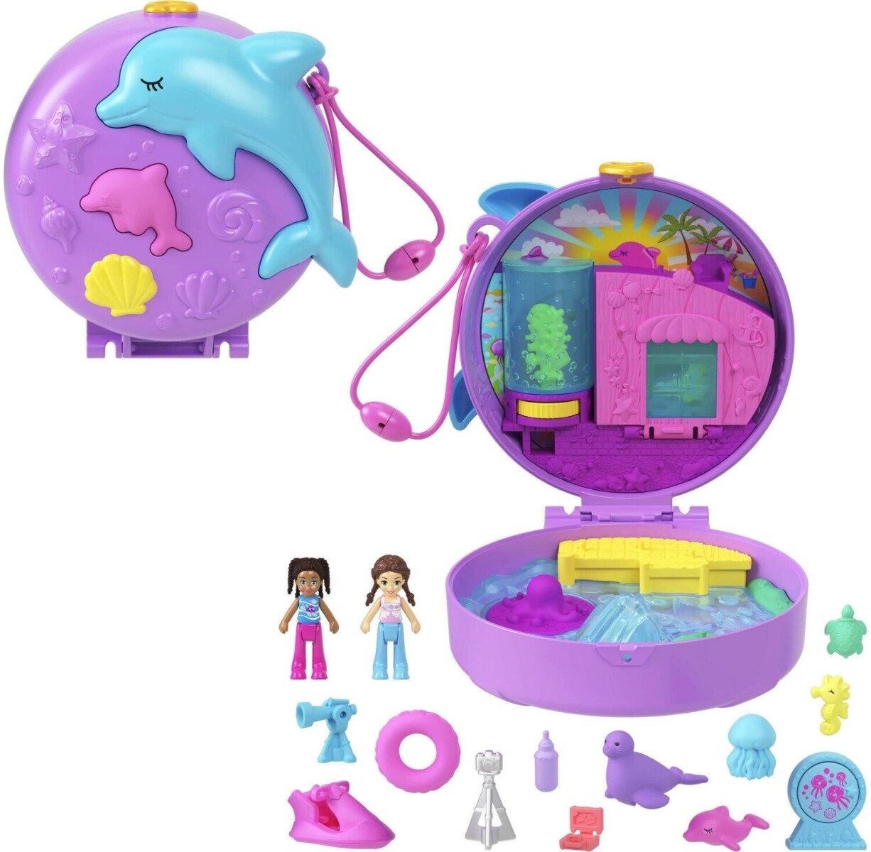 Polly Pocket Set de joaca cu 2 papusi si 12 accesorii Dolphin Rescue and Play HWN96