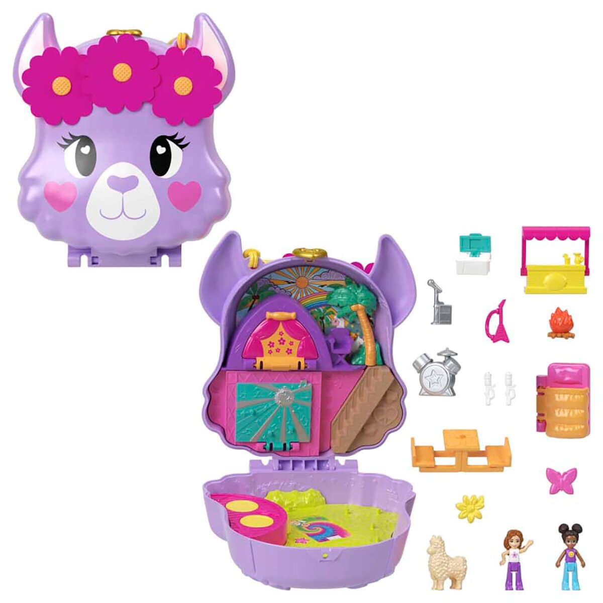 Polly Pocket Set de joaca cu 2 papusi si 13 accesorii Camp Adventure Llama HKV33