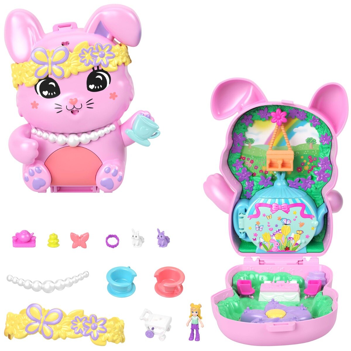 Polly Pocket Set de joaca cu papusa si accesorii in gentuta Garden Bunny JCR40