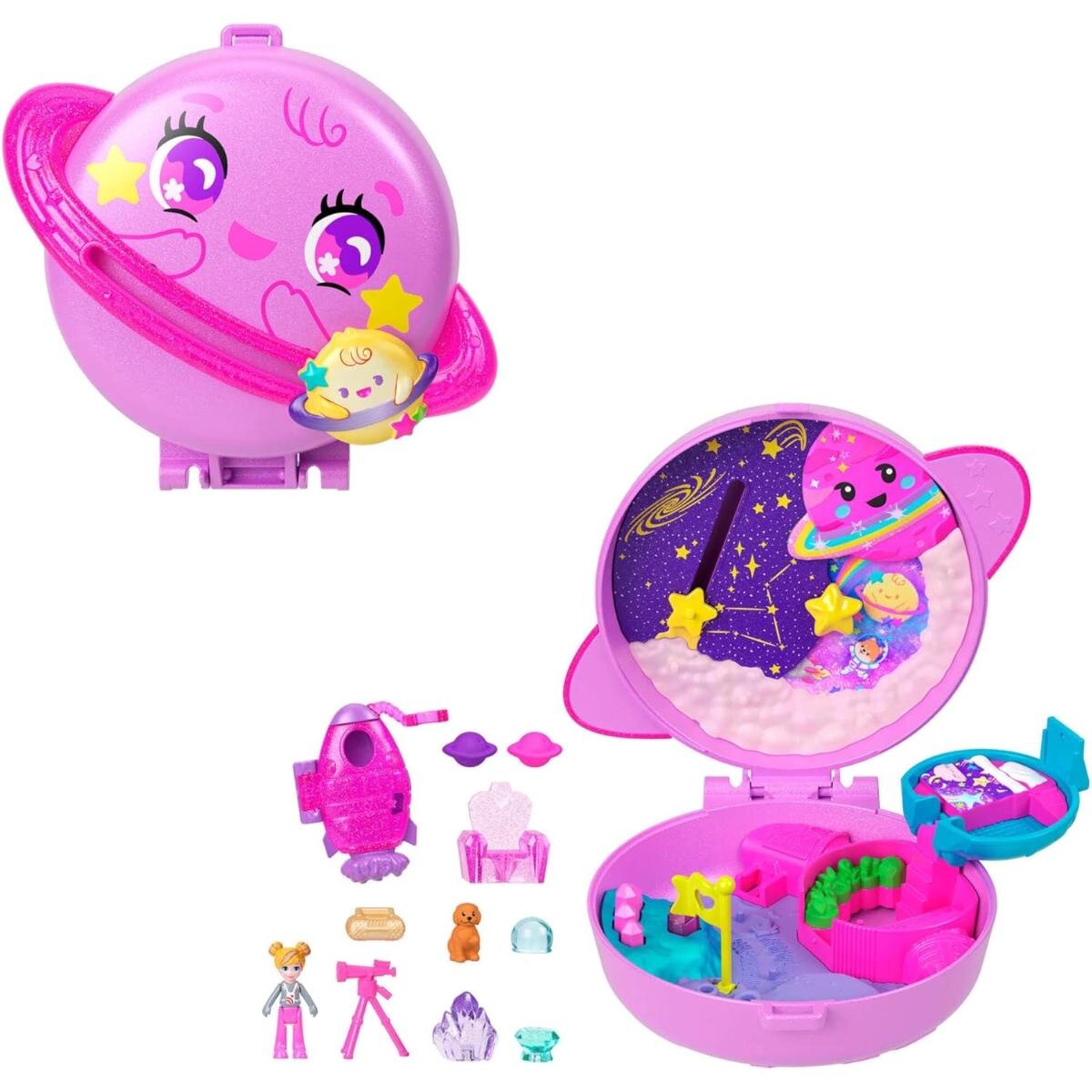 Polly Pocket Set de joaca cu papusa si accesorii in gentuta Planet Polly Space Casket JCB18