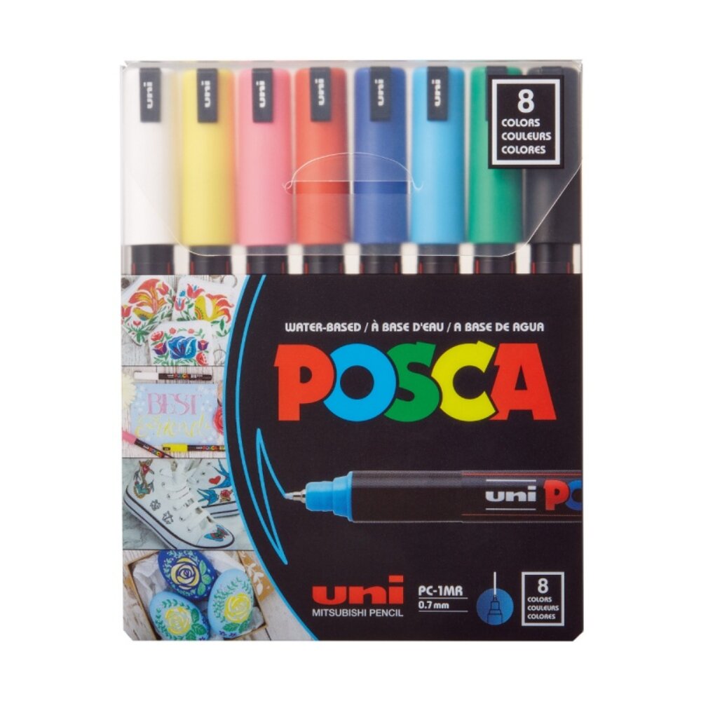 Posca Set markere UNI PC-1MR 0.7 MM Varf Fin Metalic 8 culori