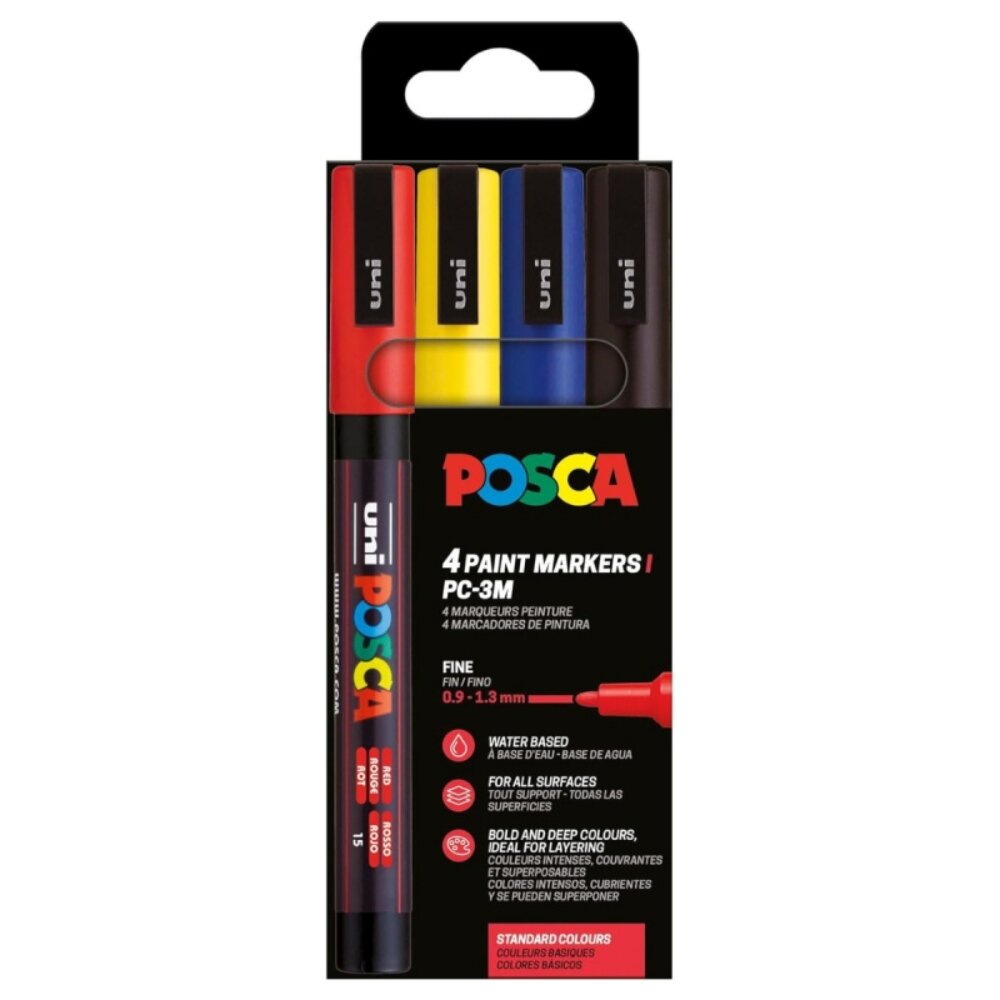 Posca Set markere UNI PC-3M 0.9-1.3 MM 4 culori