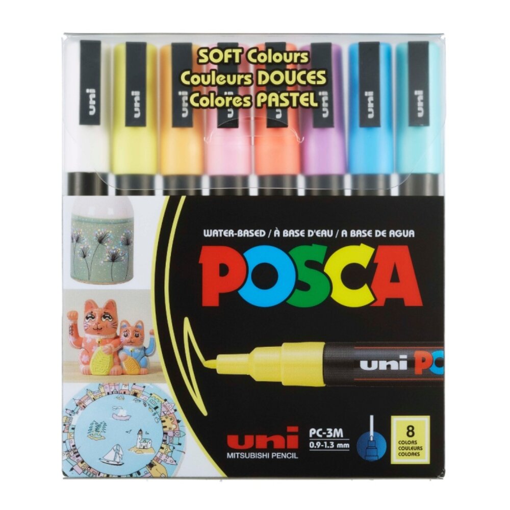 Posca Set markere UNI PC-3M 0.9-1.3 MM 8 culori pastel