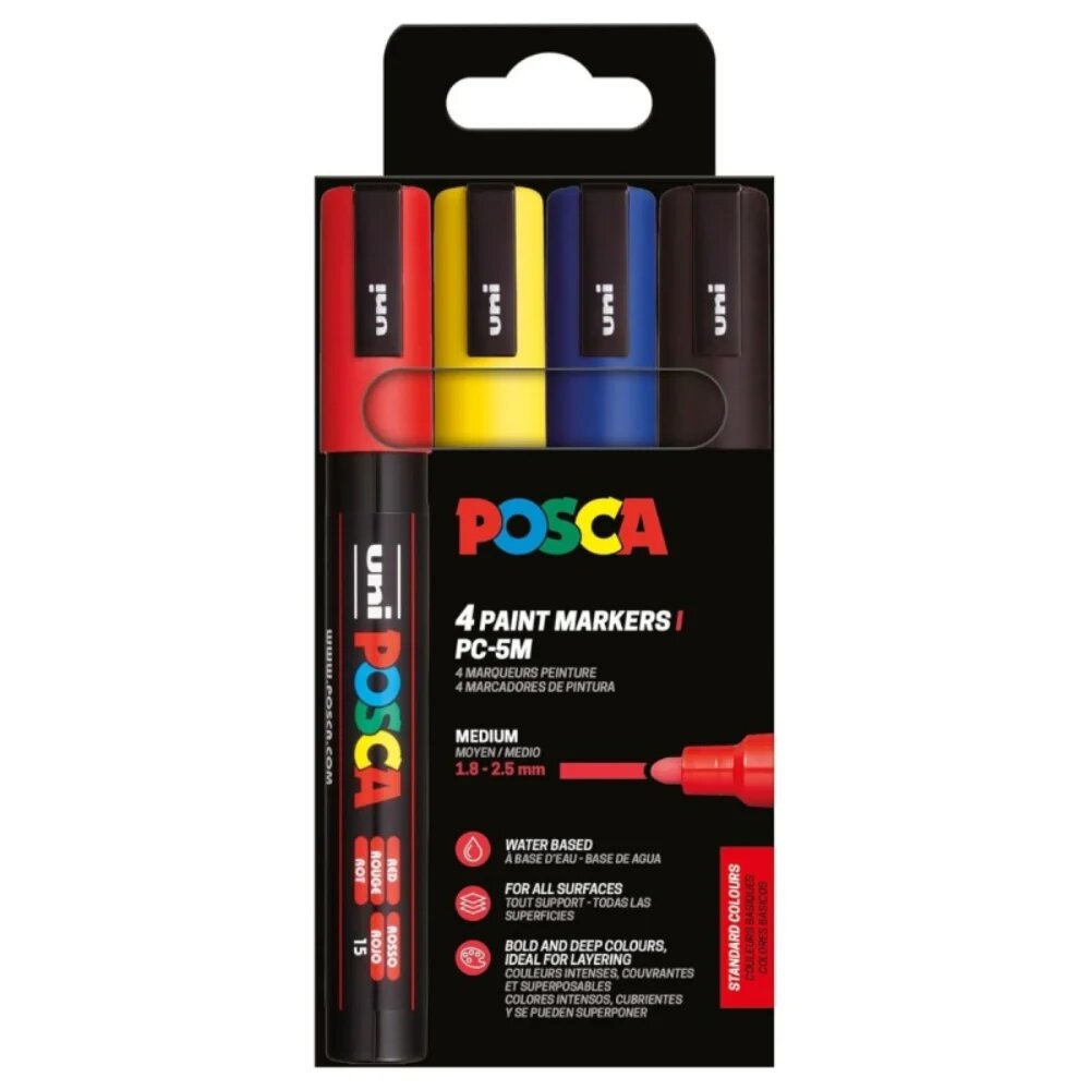 Posca Set markere UNI PC-5M 1.8-2.5 MM 4 culori