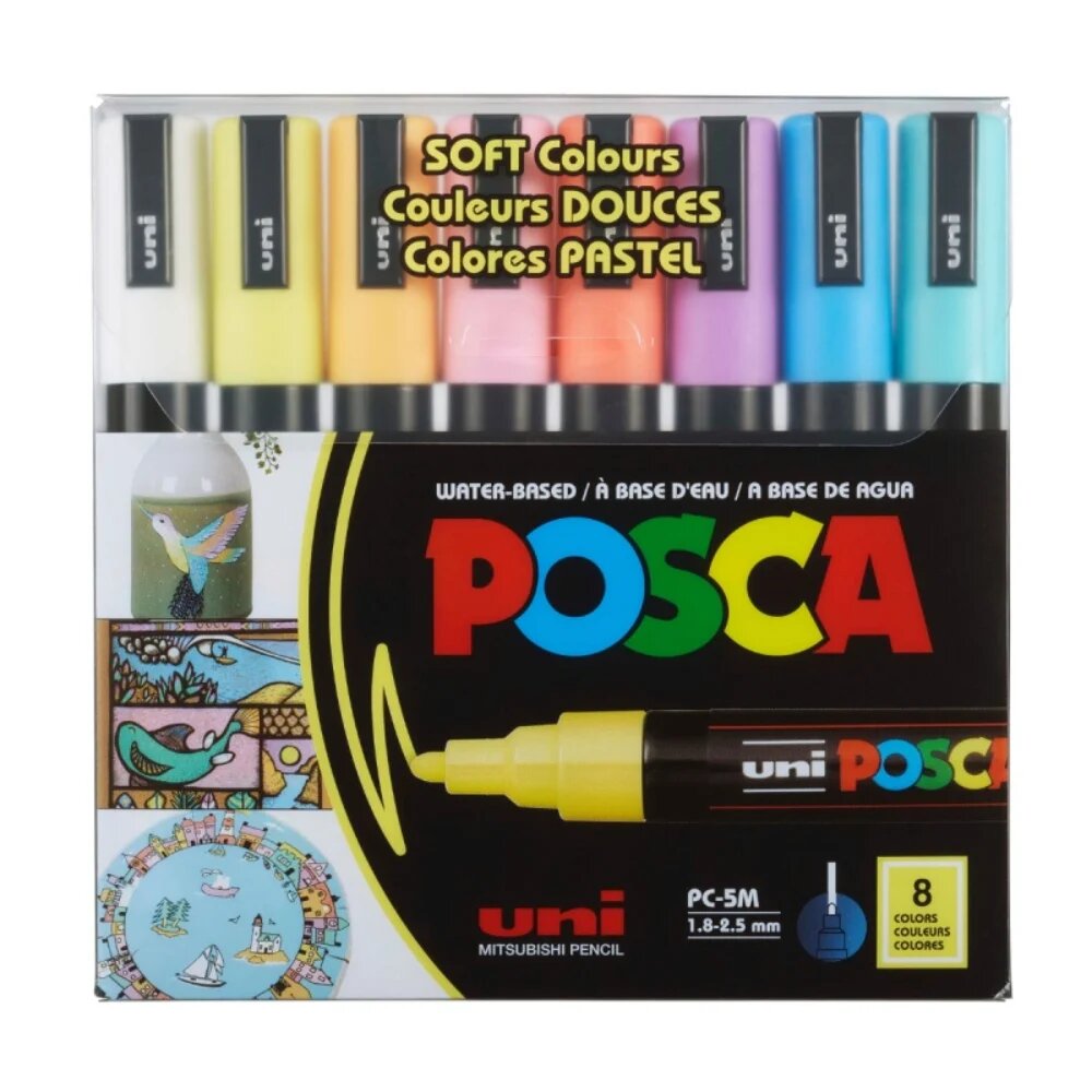 Posca Set markere UNI PC-5M 1.8-2.5 MM 8 culori pastel
