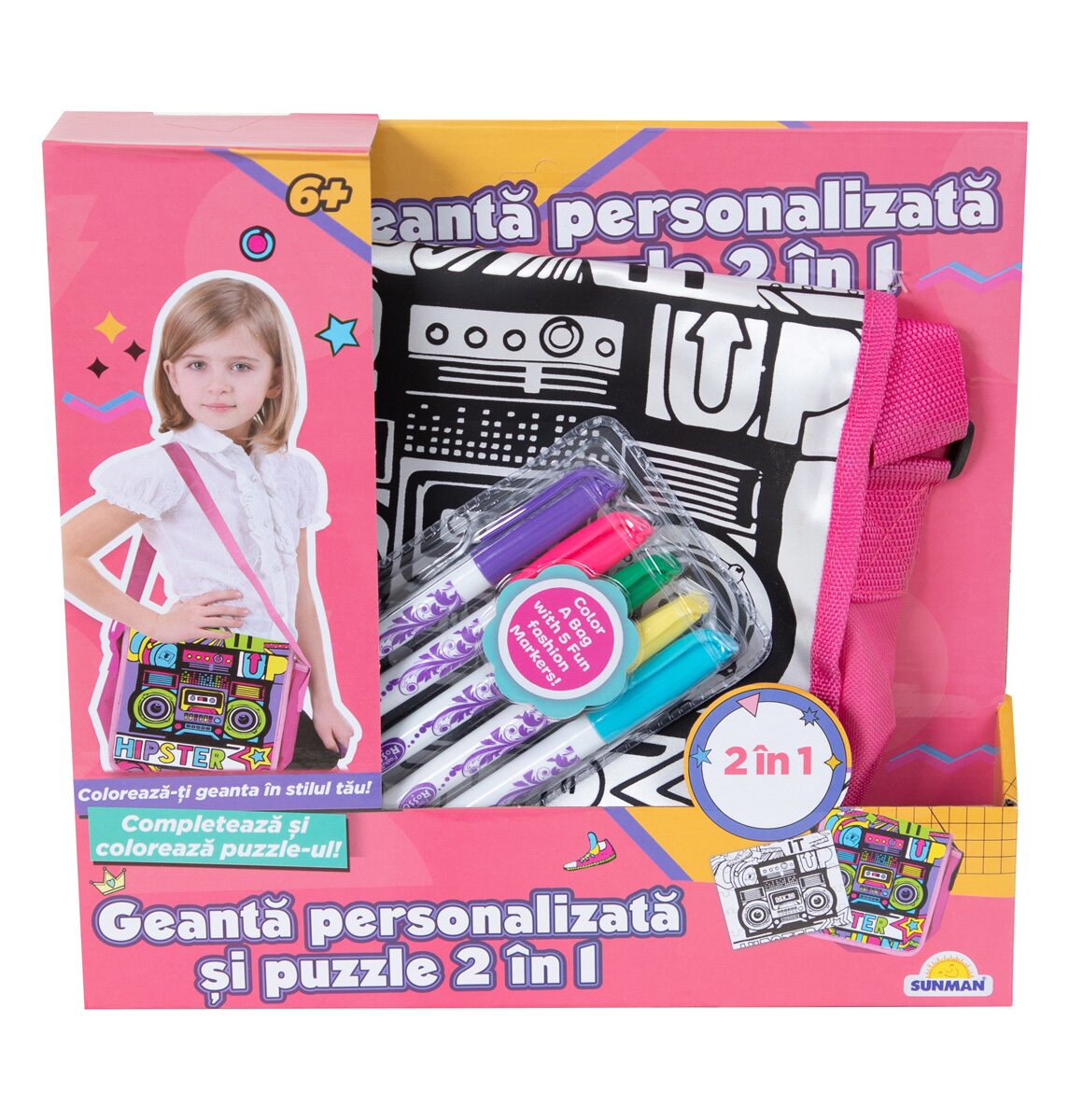 Pretty Pinky Geanta personalizata si puzzle 2 in 1 Hipster