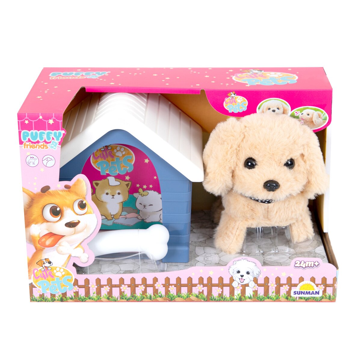 Puffy Friends Jucarie de plus interactiva Catelus cu casuta