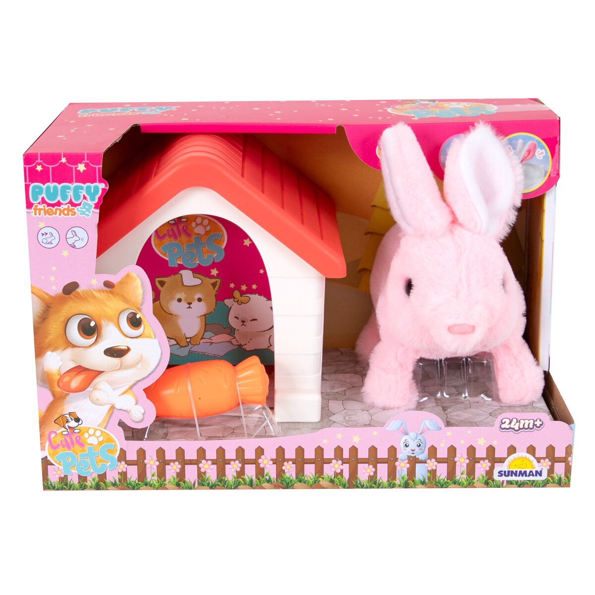 Puffy Friends Jucarie de plus interactiva Iepuras cu casuta Roz