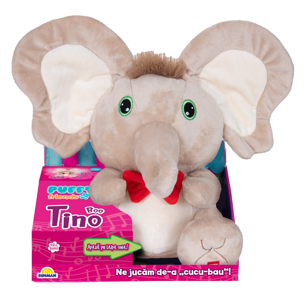 Puffy Friends Jucarie de plus interactiva Tino Boo Elefantel Bej
