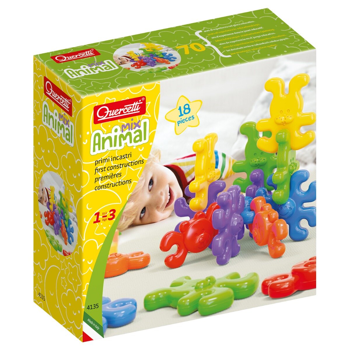 Quercetti Joc de constructie Geokid Primele animale 18 piese