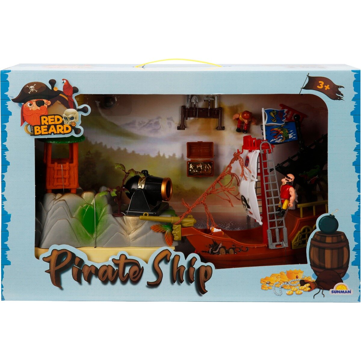 Red Beard Set cu 2 figurine si nava piratilor cu tun negru