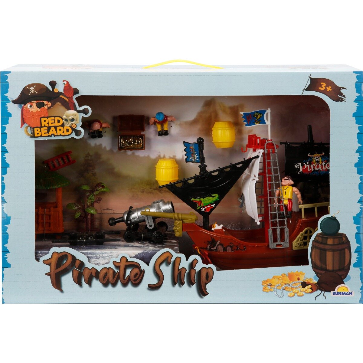 Red Beard Set cu 3 figurine si nava piratilor cu tun gri