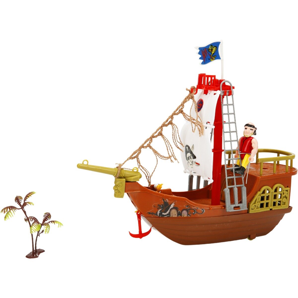 Red Beard Set cu figurina si nava piratilor cu panza alba