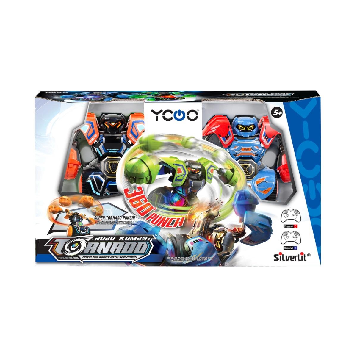 Silverlit Set 2 roboti cu telecomanda Robo Kombat Tornado 360 Punch Portocaliu-Rosu