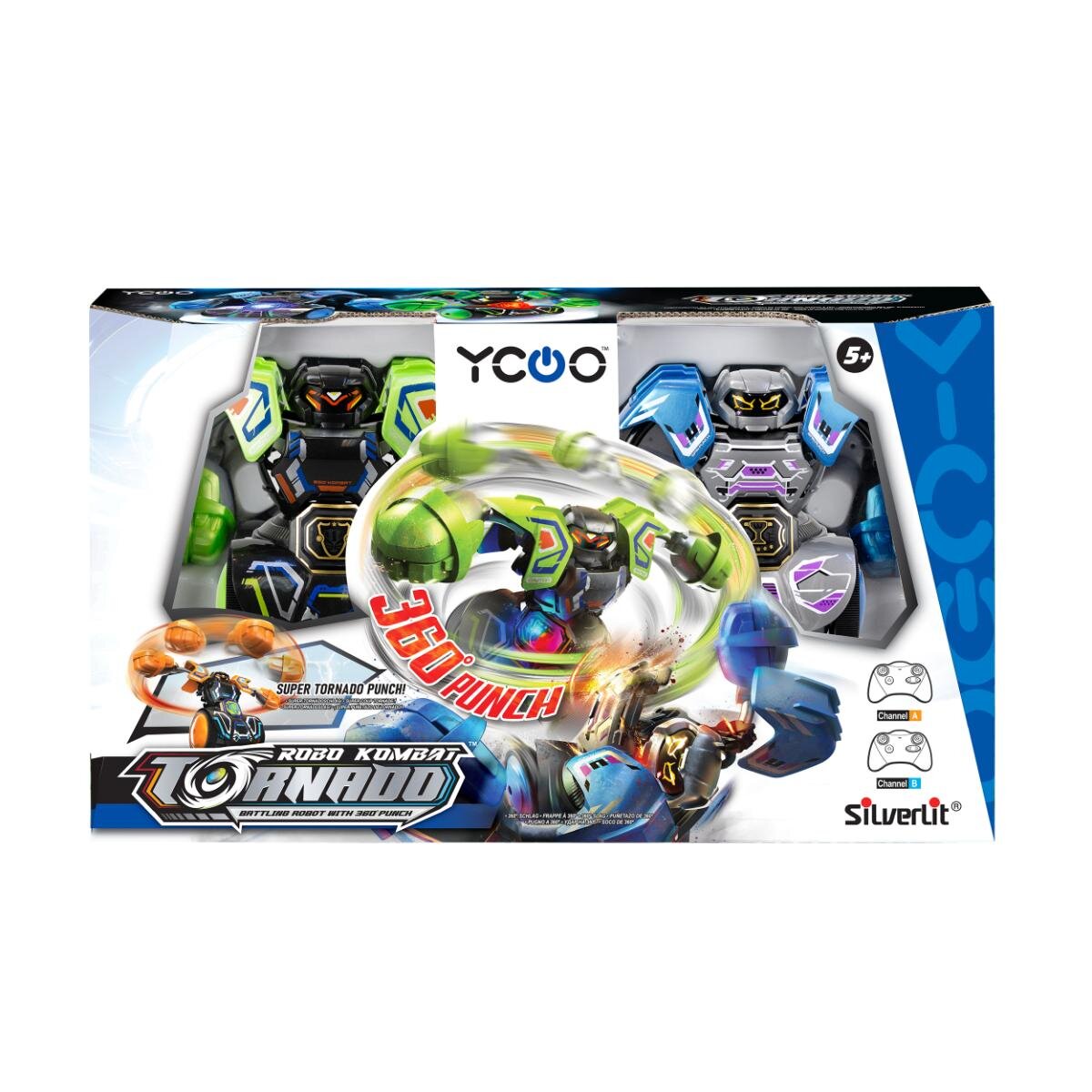Silverlit Set 2 roboti cu telecomanda Robo Kombat Tornado 360 Punch Verde-Albastru