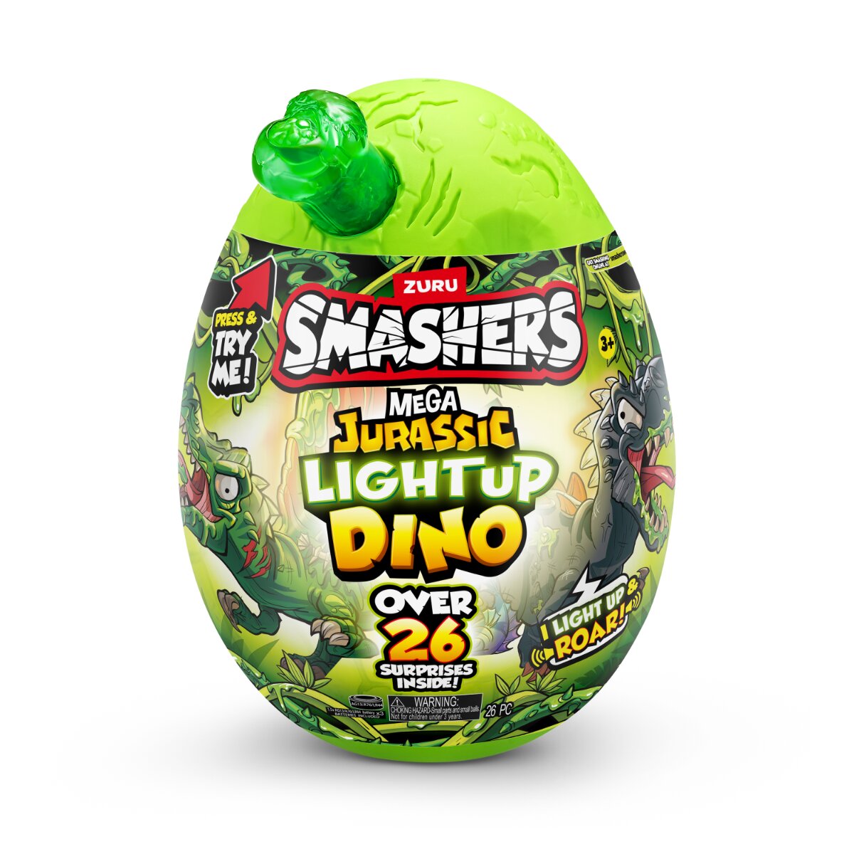 Smashers Figurina dinozaur in ou Mega Dino Jurassic Light-Up Verde S1