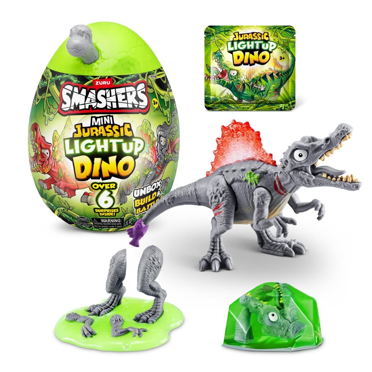 Smashers Figurina surpriza in ou Dino Jurassic Light-Up Gri