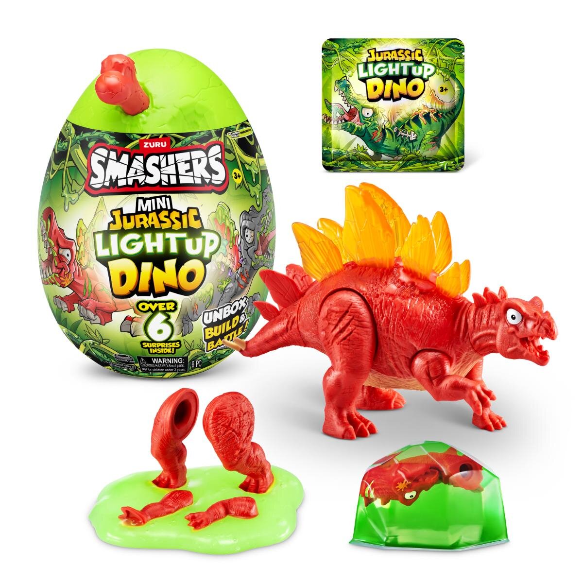 Smashers Figurina surpriza in ou Dino Jurassic Light-Up Rosu