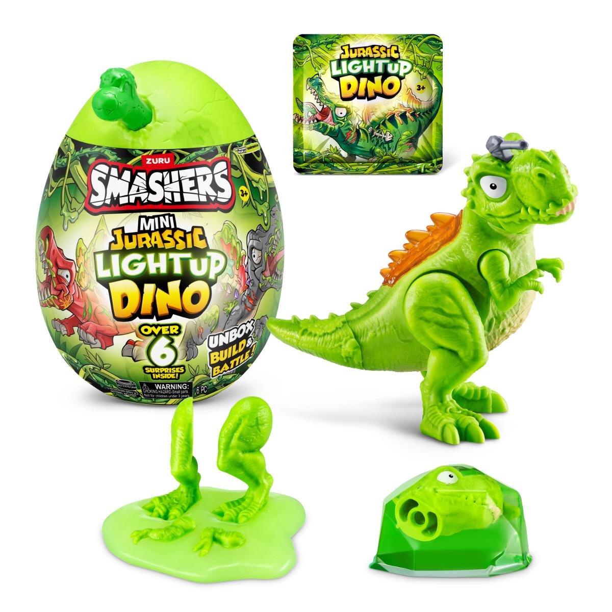 Smashers Figurina surpriza in ou Dino Jurassic Light-Up Verde