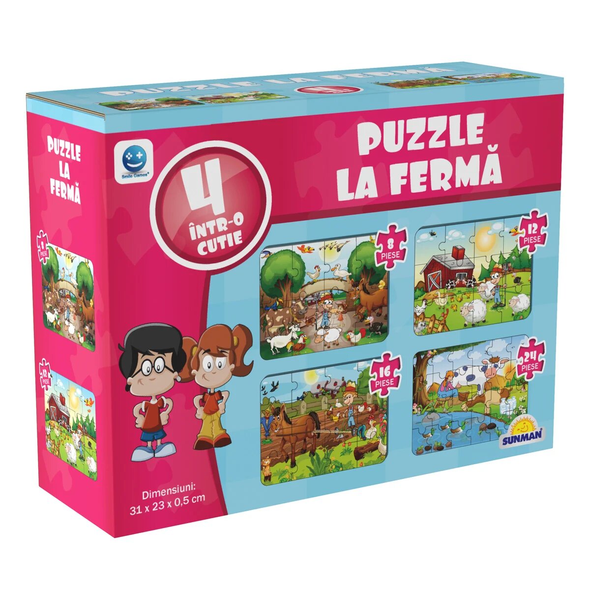 Smile Games Puzzle 4 in 1 Animale de la ferma (8 12 16 24 piese)